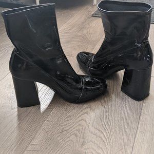 Zara high heel square toe patent sock boots